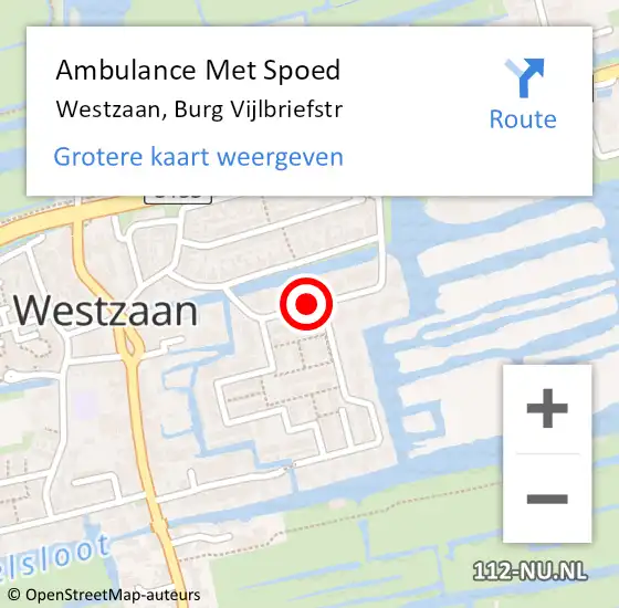 Locatie op kaart van de 112 melding: Ambulance Met Spoed Naar Westzaan, Burg Vijlbriefstr op 4 februari 2018 17:38