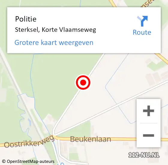 Locatie op kaart van de 112 melding: Politie Sterksel, Korte Vlaamseweg op 4 februari 2018 21:54