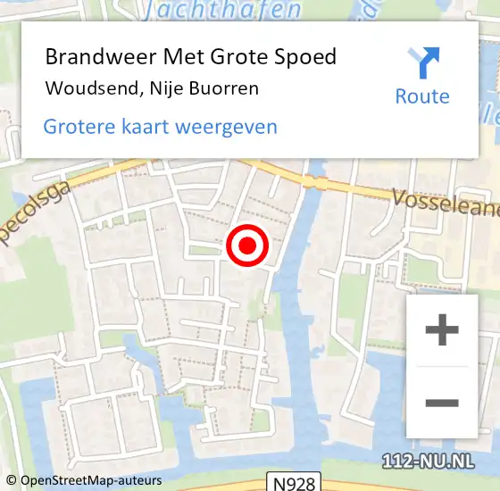 Locatie op kaart van de 112 melding: Brandweer Met Grote Spoed Naar Woudsend, Nije Buorren op 4 februari 2018 22:11