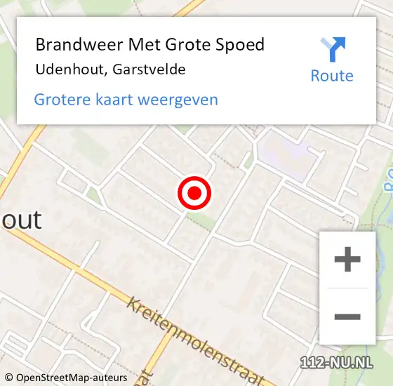 Locatie op kaart van de 112 melding: Brandweer Met Grote Spoed Naar Udenhout, Garstvelde op 4 februari 2018 22:48