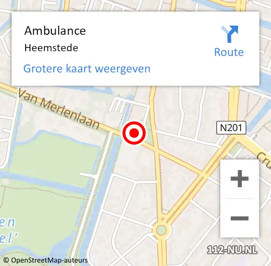 Locatie op kaart van de 112 melding: Ambulance Heemstede op 5 februari 2018 00:22
