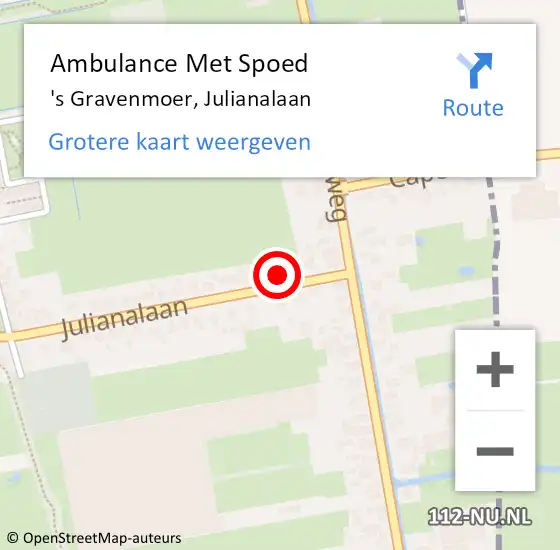 Locatie op kaart van de 112 melding: Ambulance Met Spoed Naar 's Gravenmoer, Julianalaan op 5 februari 2018 06:12