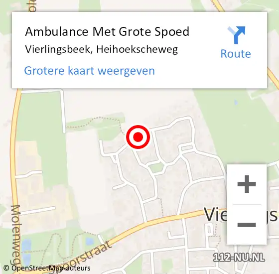 Locatie op kaart van de 112 melding: Ambulance Met Grote Spoed Naar Vierlingsbeek, Heihoekscheweg op 5 februari 2018 06:17