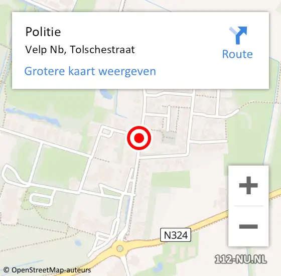 Locatie op kaart van de 112 melding: Politie Velp Nb, Tolschestraat op 5 februari 2018 06:36