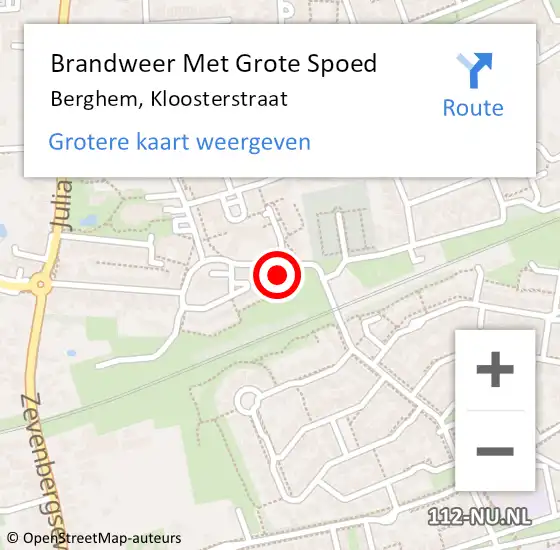 Locatie op kaart van de 112 melding: Brandweer Met Grote Spoed Naar Berghem, Kloosterstraat op 5 februari 2018 06:56