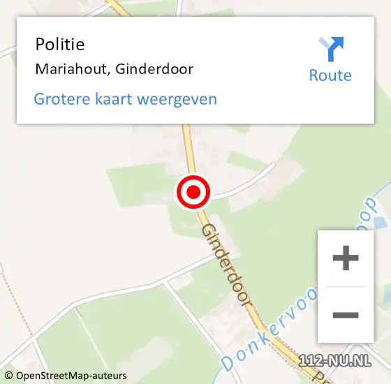 Locatie op kaart van de 112 melding: Politie Mariahout, Ginderdoor op 5 februari 2018 07:49