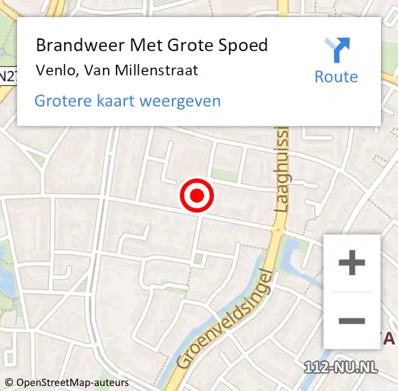 Locatie op kaart van de 112 melding: Brandweer Met Grote Spoed Naar Venlo, Van Millenstraat op 5 februari 2018 09:36