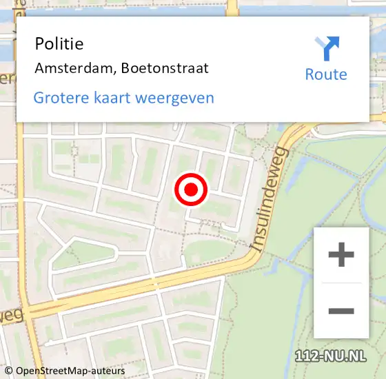 Locatie op kaart van de 112 melding: Politie Amsterdam, Boetonstraat op 15 februari 2014 09:41