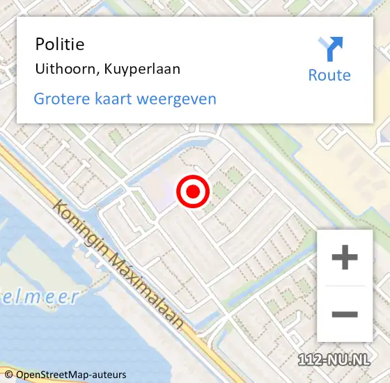 Locatie op kaart van de 112 melding: Politie Uithoorn, Kuyperlaan op 5 februari 2018 09:40