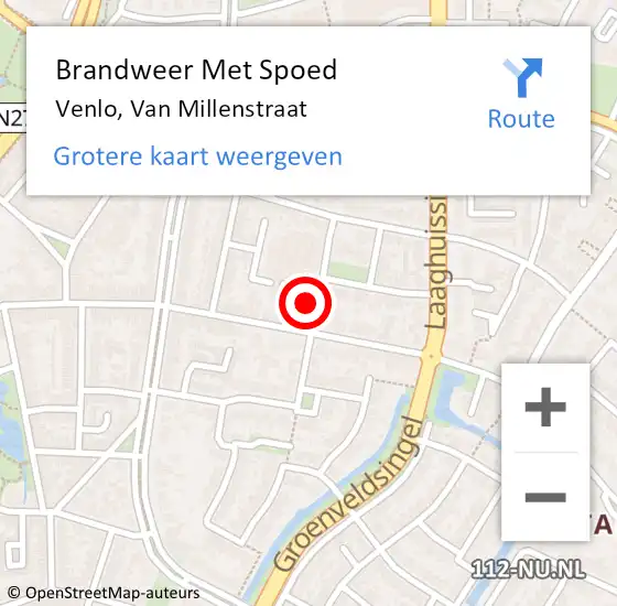 Locatie op kaart van de 112 melding: Brandweer Met Spoed Naar Venlo, Van Millenstraat op 5 februari 2018 09:50