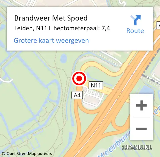 Locatie op kaart van de 112 melding: Brandweer Met Spoed Naar Leiden, N11 R hectometerpaal: 15,1 op 5 februari 2018 09:55