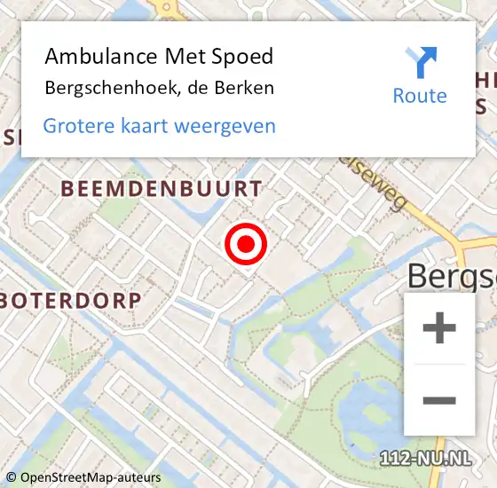 Locatie op kaart van de 112 melding: Ambulance Met Spoed Naar Bergschenhoek, de Berken op 5 februari 2018 11:04