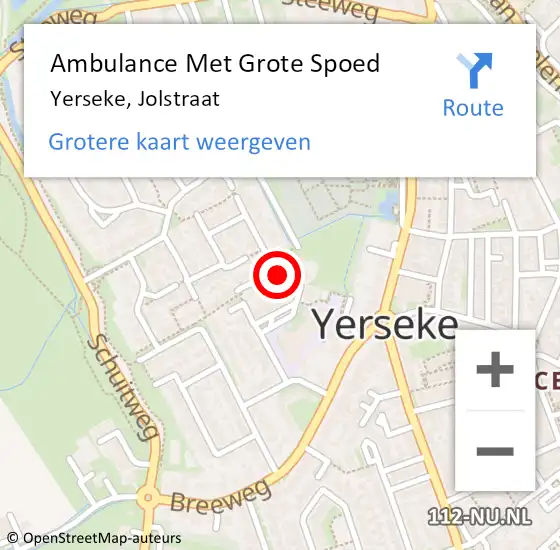 Locatie op kaart van de 112 melding: Ambulance Met Grote Spoed Naar Yerseke, Jolstraat op 5 februari 2018 11:13