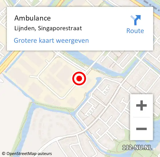 Locatie op kaart van de 112 melding: Ambulance Lijnden, Singaporestraat op 5 februari 2018 11:47