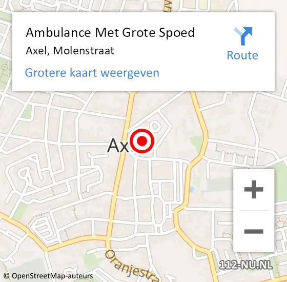 Locatie op kaart van de 112 melding: Ambulance Met Grote Spoed Naar Axel, Molenstraat op 5 februari 2018 11:59