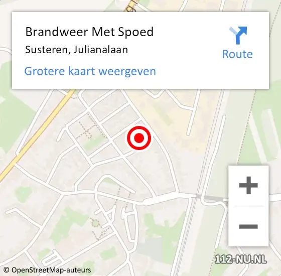 Locatie op kaart van de 112 melding: Brandweer Met Spoed Naar Susteren, Julianalaan op 5 februari 2018 12:12