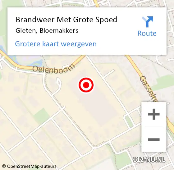 Locatie op kaart van de 112 melding: Brandweer Met Grote Spoed Naar Gieten, Bloemakkers op 5 februari 2018 12:37