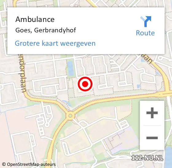 Locatie op kaart van de 112 melding: Ambulance Goes, Gerbrandyhof op 5 februari 2018 13:21