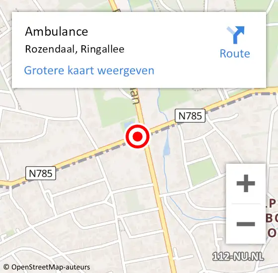 Locatie op kaart van de 112 melding: Ambulance Rozendaal, Ringallee op 5 februari 2018 14:25