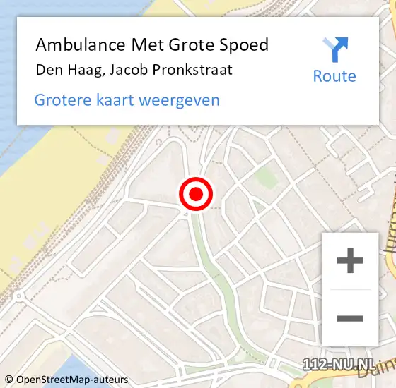Locatie op kaart van de 112 melding: Ambulance Met Grote Spoed Naar Den Haag, Jacob Pronkstraat op 5 februari 2018 14:27