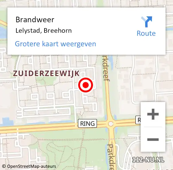 Locatie op kaart van de 112 melding: Brandweer Lelystad, Breehorn op 5 februari 2018 17:09