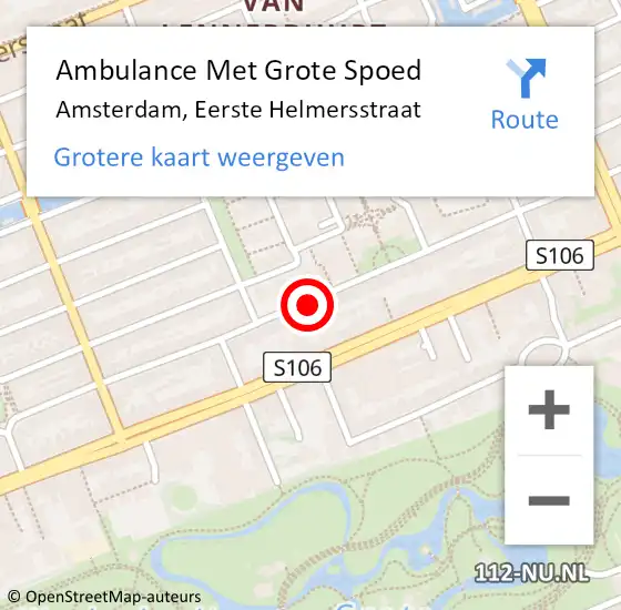 Locatie op kaart van de 112 melding: Ambulance Met Grote Spoed Naar Amsterdam, Eerste Helmersstraat op 5 februari 2018 17:24