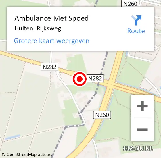 Locatie op kaart van de 112 melding: Ambulance Met Spoed Naar Hulten, Rijksweg op 5 februari 2018 18:21