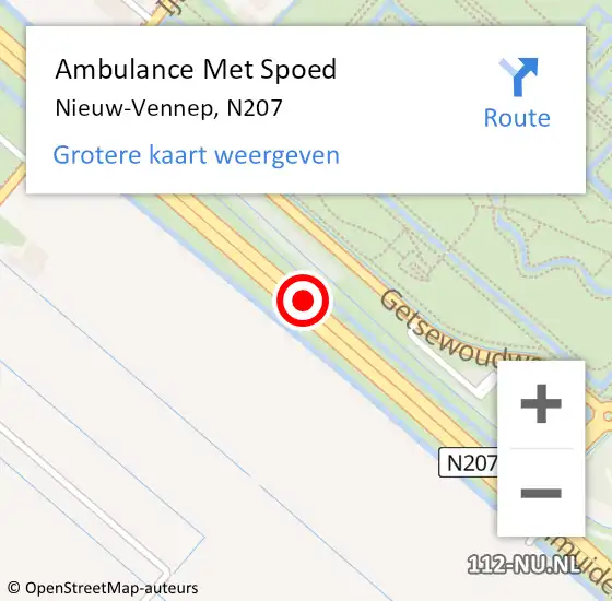 Locatie op kaart van de 112 melding: Ambulance Met Spoed Naar Nieuw-Vennep, N207 op 5 februari 2018 18:25