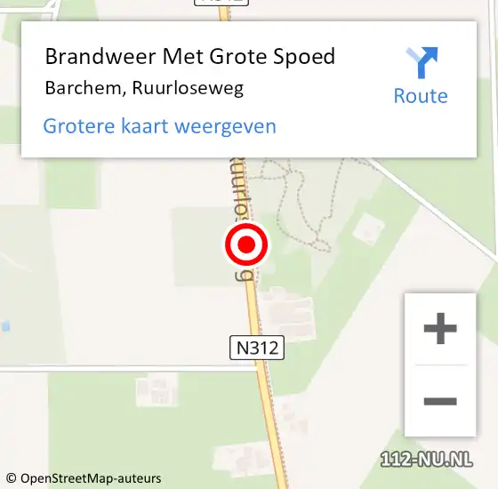 Locatie op kaart van de 112 melding: Brandweer Met Grote Spoed Naar Barchem, Ruurloseweg op 5 februari 2018 19:22