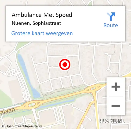 Locatie op kaart van de 112 melding: Ambulance Met Spoed Naar Nuenen, Sophiastraat op 5 februari 2018 19:33