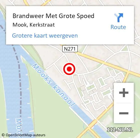 Locatie op kaart van de 112 melding: Brandweer Met Grote Spoed Naar Mook, Kerkstraat op 5 februari 2018 21:20