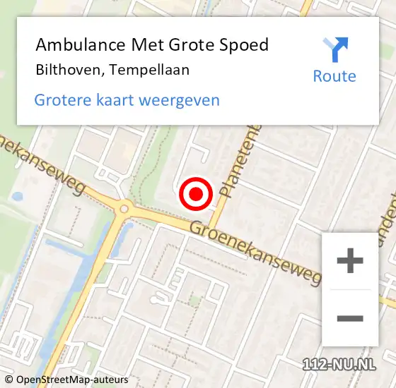 Locatie op kaart van de 112 melding: Ambulance Met Grote Spoed Naar Bilthoven, Tempellaan op 5 februari 2018 22:36