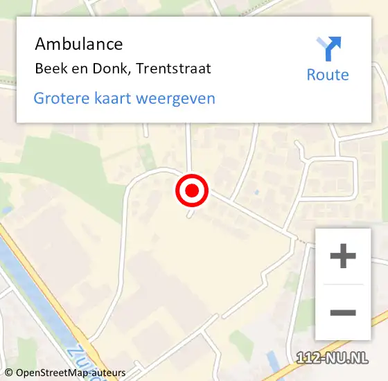 Locatie op kaart van de 112 melding: Ambulance Beek en Donk, Trentstraat op 5 februari 2018 23:20