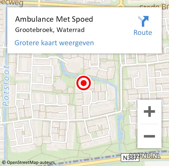 Locatie op kaart van de 112 melding: Ambulance Met Spoed Naar Grootebroek, Waterrad op 6 februari 2018 01:11