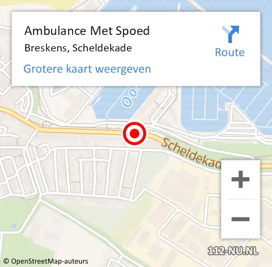 Locatie op kaart van de 112 melding: Ambulance Met Spoed Naar Breskens, Scheldekade op 6 februari 2018 02:28