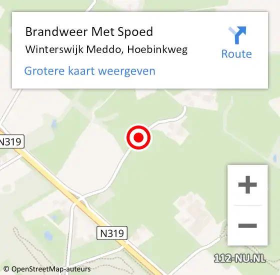 Locatie op kaart van de 112 melding: Brandweer Met Spoed Naar Winterswijk Meddo, Hoebinkweg op 6 februari 2018 05:38