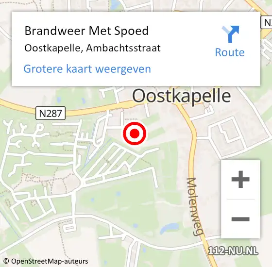 Locatie op kaart van de 112 melding: Brandweer Met Spoed Naar Oostkapelle, Ambachtsstraat op 6 februari 2018 08:10