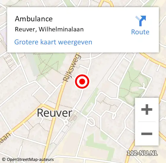 Locatie op kaart van de 112 melding: Ambulance Reuver, Wilhelminalaan op 6 februari 2018 08:24