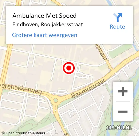 Locatie op kaart van de 112 melding: Ambulance Met Spoed Naar Eindhoven, Rooijakkersstraat op 6 februari 2018 09:01