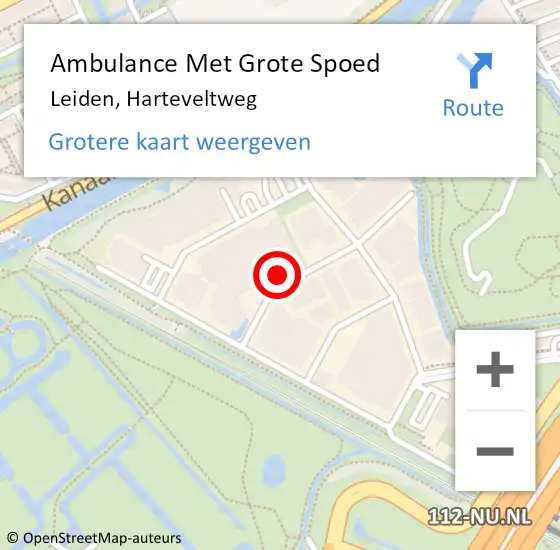 Locatie op kaart van de 112 melding: Ambulance Met Grote Spoed Naar Leiden, Harteveltweg op 6 februari 2018 09:06