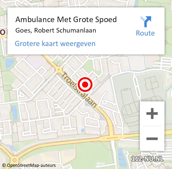 Locatie op kaart van de 112 melding: Ambulance Met Grote Spoed Naar Goes, Robert Schumanlaan op 6 februari 2018 09:56