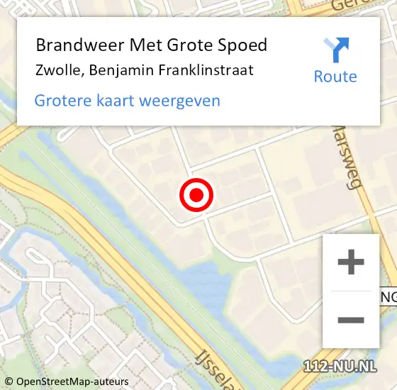 Locatie op kaart van de 112 melding: Brandweer Met Grote Spoed Naar Zwolle, Benjamin Franklinstraat op 6 februari 2018 11:23