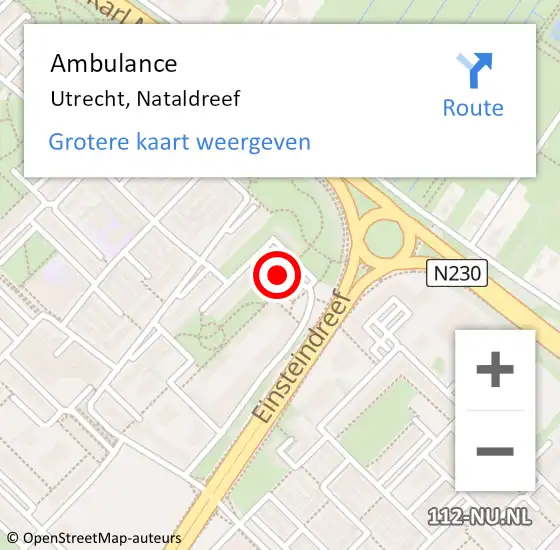 Locatie op kaart van de 112 melding: Ambulance Utrecht, Nataldreef op 6 februari 2018 13:00