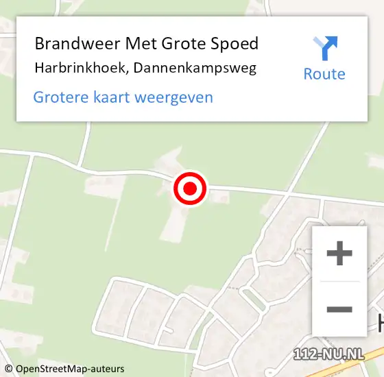 Locatie op kaart van de 112 melding: Brandweer Met Grote Spoed Naar Harbrinkhoek, Dannenkampsweg op 6 februari 2018 15:39