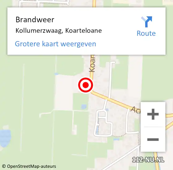 Locatie op kaart van de 112 melding: Brandweer Kollumerzwaag, Koarteloane op 6 februari 2018 17:20