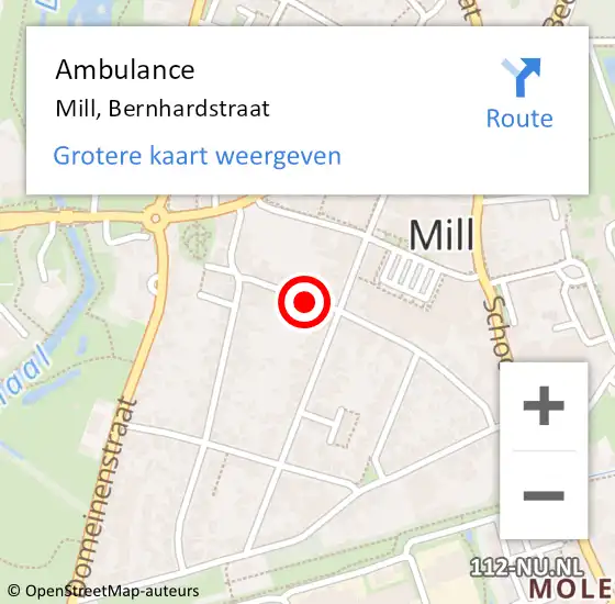 Locatie op kaart van de 112 melding: Ambulance Mill, Bernhardstraat op 6 februari 2018 18:06