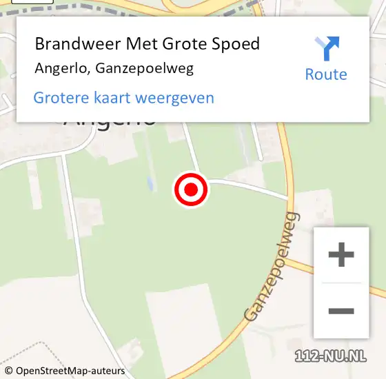 Locatie op kaart van de 112 melding: Brandweer Met Grote Spoed Naar Angerlo, Ganzepoelweg op 6 februari 2018 19:06