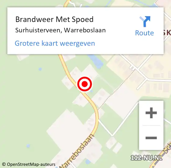 Locatie op kaart van de 112 melding: Brandweer Met Spoed Naar Surhuisterveen, Warreboslaan op 15 februari 2014 12:11