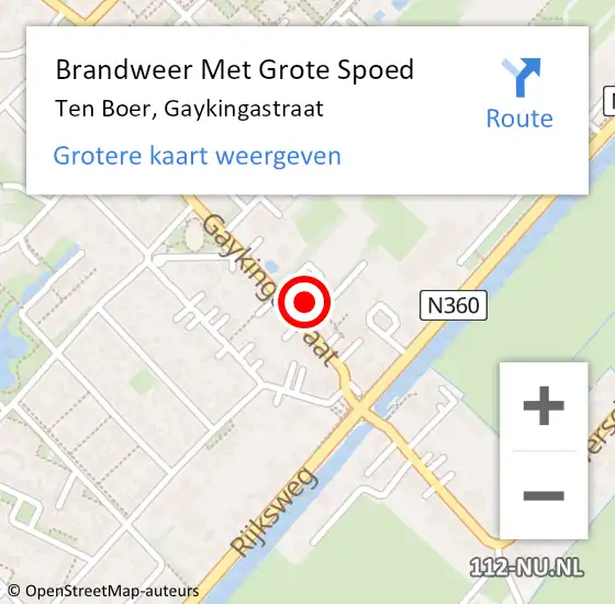 Locatie op kaart van de 112 melding: Brandweer Met Grote Spoed Naar Ten Boer, Gaykingastraat op 6 februari 2018 19:27