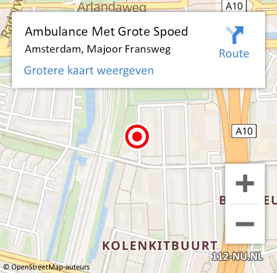Locatie op kaart van de 112 melding: Ambulance Met Grote Spoed Naar Amsterdam, Majoor Fransweg op 6 februari 2018 19:27